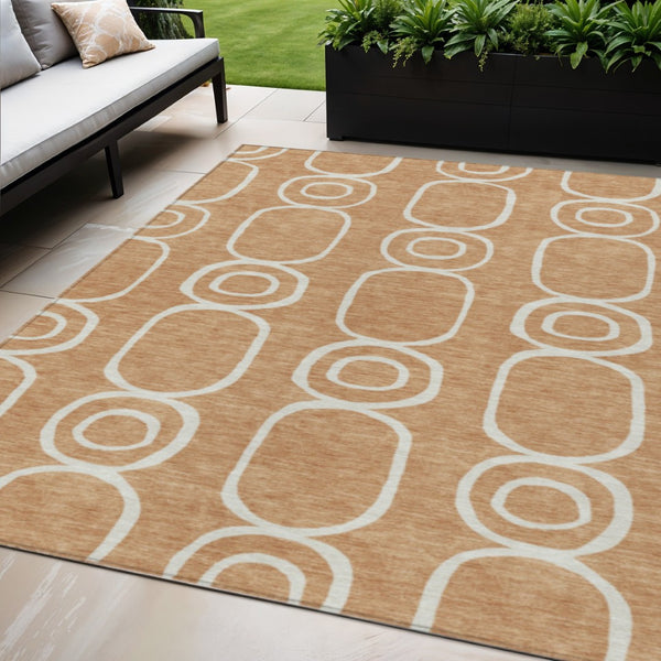 HomeRoots 5' X 8' Stylish Rust and Ivory Geometric Indoor-Outdoor Area Rug - Durable, Washable, Versatile Design! 660626