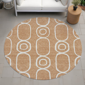 HomeRoots 8' Stunning Rust and Ivory Geometric Round Area Rug - Washable, Durable, Indoor/Outdoor Versatility! 660627