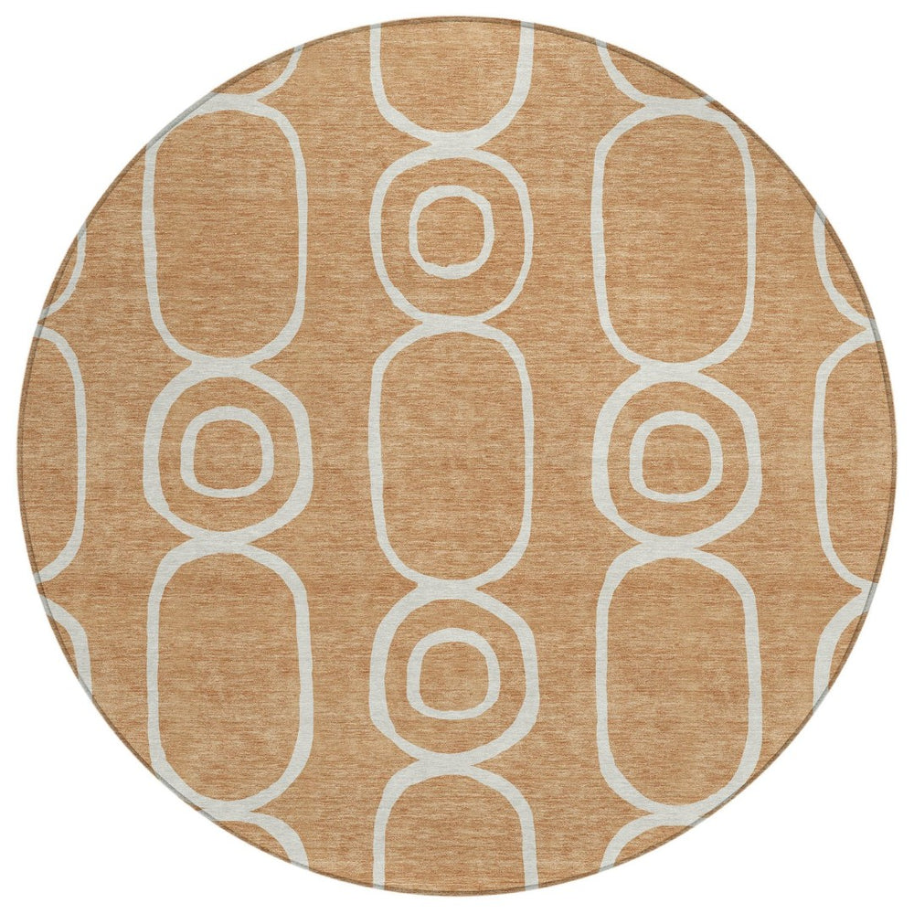 HomeRoots 8' Stunning Rust and Ivory Geometric Round Area Rug - Washable, Durable, Indoor/Outdoor Versatility! 660627