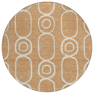 HomeRoots 8' Stunning Rust and Ivory Geometric Round Area Rug - Washable, Durable, Indoor/Outdoor Versatility! 660627