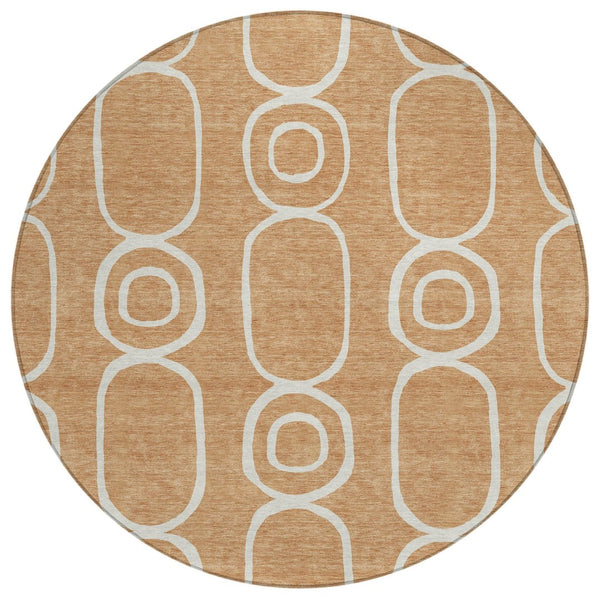 HomeRoots 8' Stunning Rust and Ivory Geometric Round Area Rug - Washable, Durable, Indoor/Outdoor Versatility! 660627