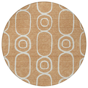 HomeRoots 8' Stunning Rust and Ivory Geometric Round Area Rug - Washable, Durable, Indoor/Outdoor Versatility! 660627