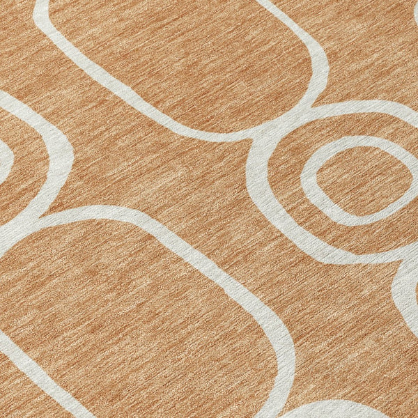 HomeRoots 8' Stunning Rust and Ivory Geometric Round Area Rug - Washable, Durable, Indoor/Outdoor Versatility! 660627