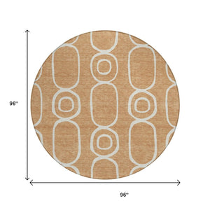 HomeRoots 8' Stunning Rust and Ivory Geometric Round Area Rug - Washable, Durable, Indoor/Outdoor Versatility! 660627