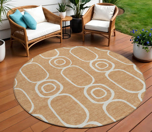 HomeRoots 8' Stunning Rust and Ivory Geometric Round Area Rug - Washable, Durable, Indoor/Outdoor Versatility! 660627