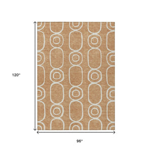 HomeRoots 8' X 10' Geometric Washable Area Rug in Rust & Ivory - Durable, Stylish, Indoor/Outdoor Solution! 660628