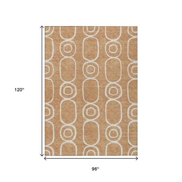 HomeRoots 8' X 10' Geometric Washable Area Rug in Rust & Ivory - Durable, Stylish, Indoor/Outdoor Solution! 660628