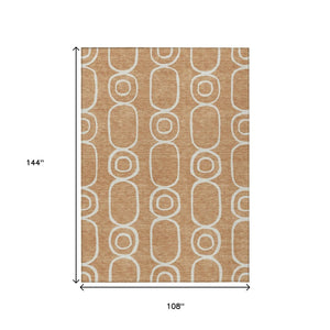 HomeRoots 9' X 12' Stylish Rust and Ivory Geometric Area Rug - Washable, Durable, Perfect for Indoor/Outdoor Use 660629