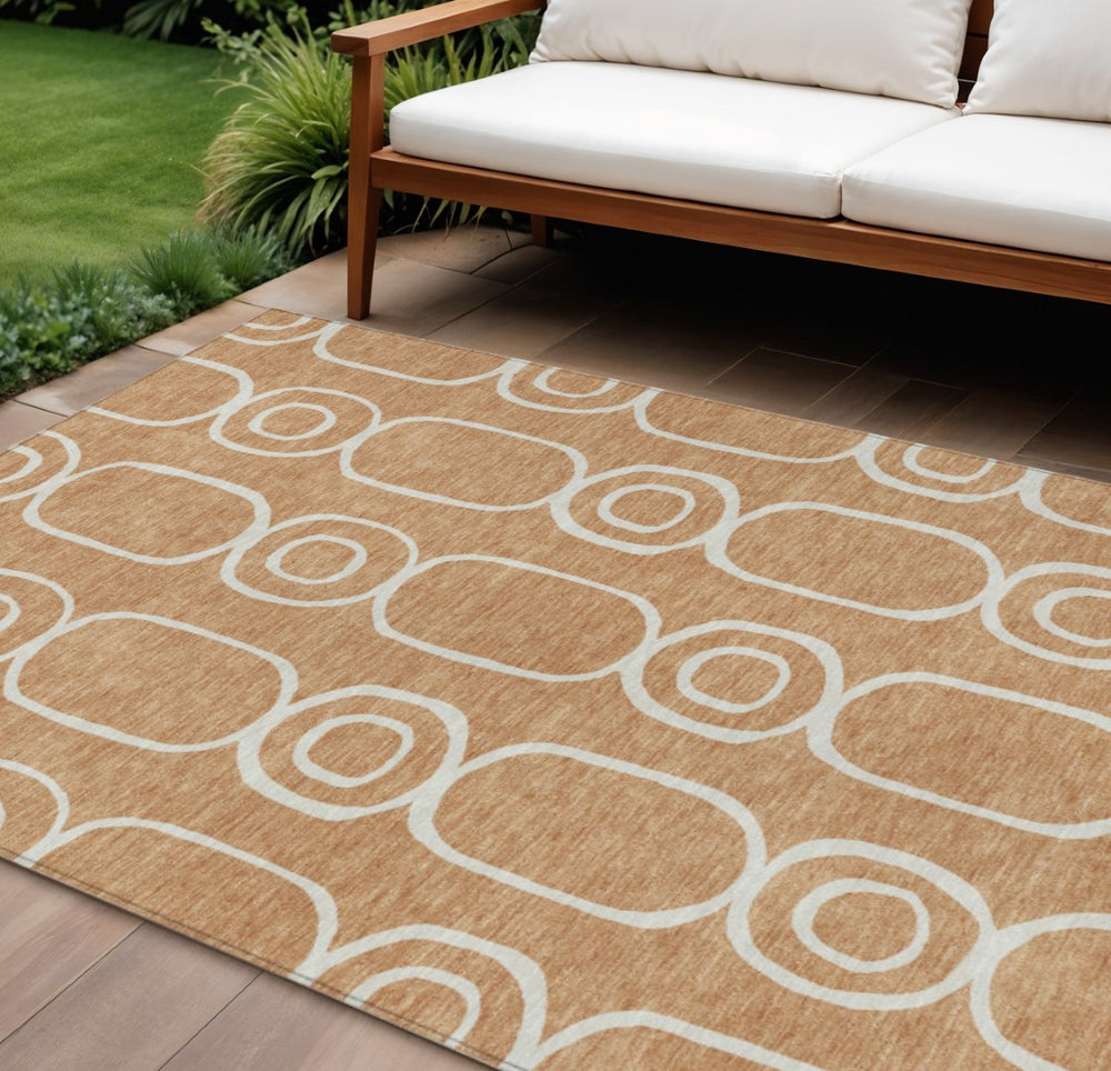 HomeRoots 10' X 14' Modern Rust and Ivory Geometric Area Rug – Durable, Washable for Indoor & Outdoor Use 660630