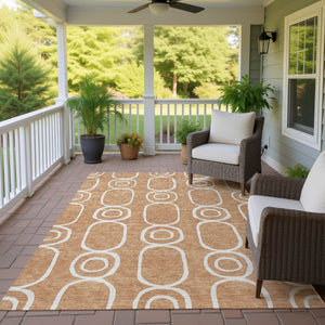 HomeRoots 10' X 14' Modern Rust and Ivory Geometric Area Rug – Durable, Washable for Indoor & Outdoor Use 660630