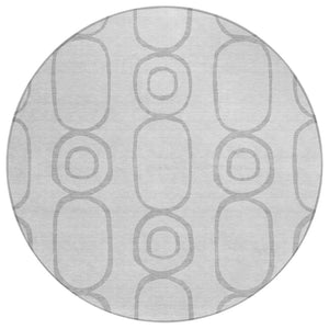 HomeRoots 8' Modern Silver and Gray Round Geometric Area Rug - Washable, Durable for Indoor/Outdoor Use! 660633