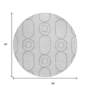 HomeRoots 8' Modern Silver and Gray Round Geometric Area Rug - Washable, Durable for Indoor/Outdoor Use! 660633