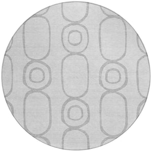 HomeRoots 8' Modern Silver and Gray Round Geometric Area Rug - Washable, Durable for Indoor/Outdoor Use! 660633