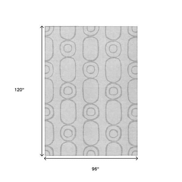 HomeRoots 8' X 10' Stylish Silver and Gray Geometric Area Rug - Durable, Washable for Indoor & Outdoor Use! 660634