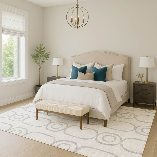 HomeRoots 9' X 12' Silver & Gray Geometric Washable Area Rug - Stylish, Durable Design for Indoor & Outdoor Use 660635