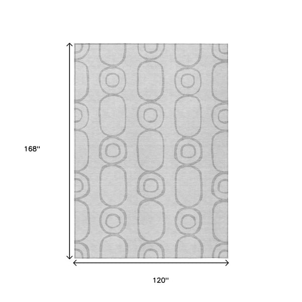HomeRoots 10' Silver and Gray Geometric Indoor Outdoor Area Rug - Washable, Durable, Stylish for High-Traffic Spaces 660636