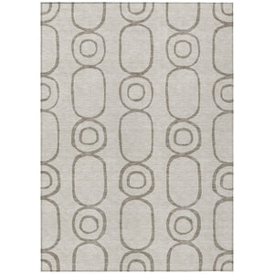 HomeRoots 5' Taupe Beige & Ivory Geometric Washable Indoor/Outdoor Rug - Durable, Stylish, Easy Care Solution! 660638
