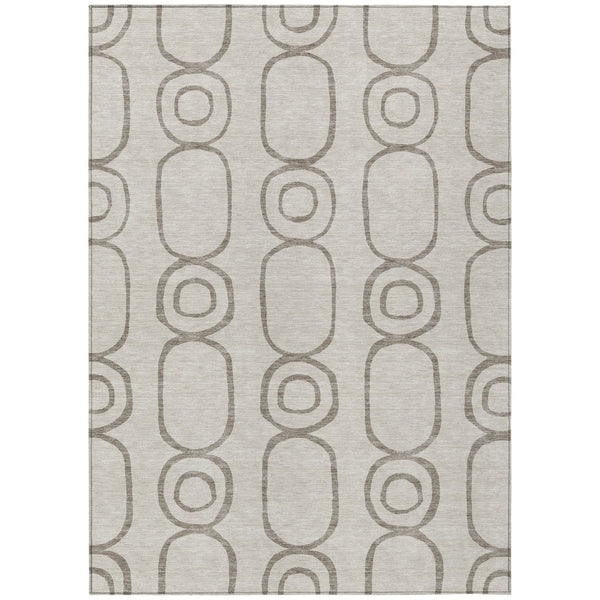 HomeRoots 5' Taupe Beige & Ivory Geometric Washable Indoor/Outdoor Rug - Durable, Stylish, Easy Care Solution! 660638
