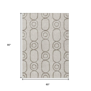 HomeRoots 5' Taupe Beige & Ivory Geometric Washable Indoor/Outdoor Rug - Durable, Stylish, Easy Care Solution! 660638