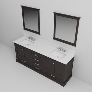 English Elm Espresso 80" Double Bath Vanity with White Quartz Top, Chrome Faucets, 30" Mirrors, Scratch-Resistant B2731S01036