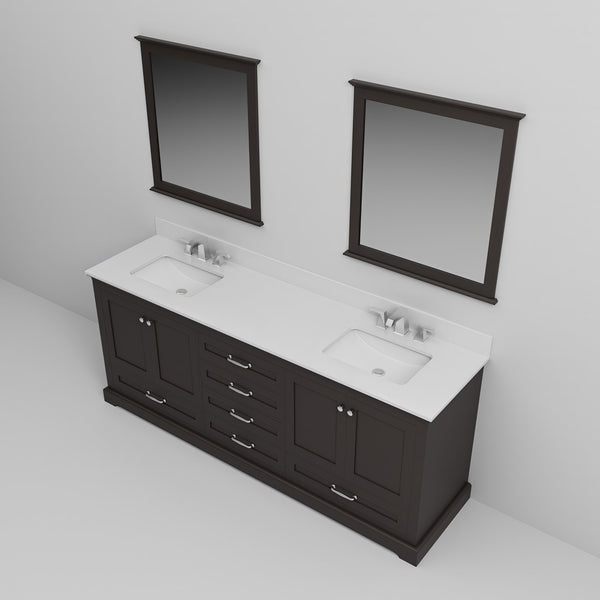 English Elm Espresso 80" Double Bath Vanity with White Quartz Top, Chrome Faucets, 30" Mirrors, Scratch-Resistant B2731S01036