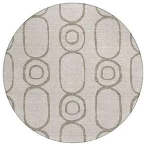HomeRoots 8' Taupe Beige and Ivory Round Geometric Rug - Stylish, Washable Indoor/Outdoor Floor Covering 660639