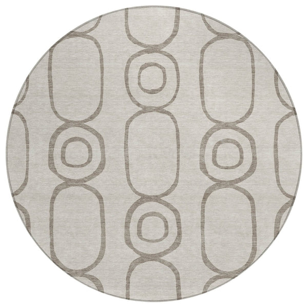 HomeRoots 8' Taupe Beige and Ivory Round Geometric Rug - Stylish, Washable Indoor/Outdoor Floor Covering 660639