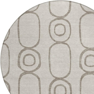 HomeRoots 8' Taupe Beige and Ivory Round Geometric Rug - Stylish, Washable Indoor/Outdoor Floor Covering 660639