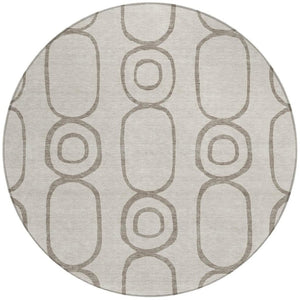 HomeRoots 8' Taupe Beige and Ivory Round Geometric Rug - Stylish, Washable Indoor/Outdoor Floor Covering 660639
