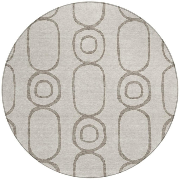 HomeRoots 8' Taupe Beige and Ivory Round Geometric Rug - Stylish, Washable Indoor/Outdoor Floor Covering 660639