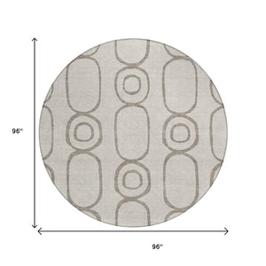 HomeRoots 8' Taupe Beige and Ivory Round Geometric Rug - Stylish, Washable Indoor/Outdoor Floor Covering 660639