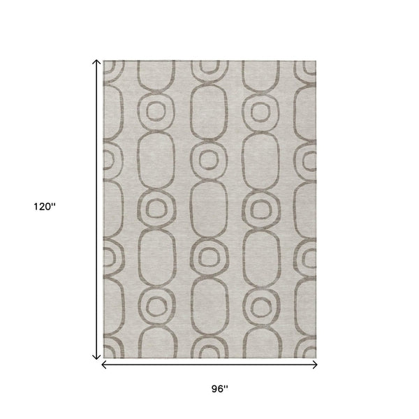 HomeRoots 8' X 10' Taupe Beige and Ivory Geometric Area Rug - Stylish, Washable, Indoor/Outdoor Durability! 660640