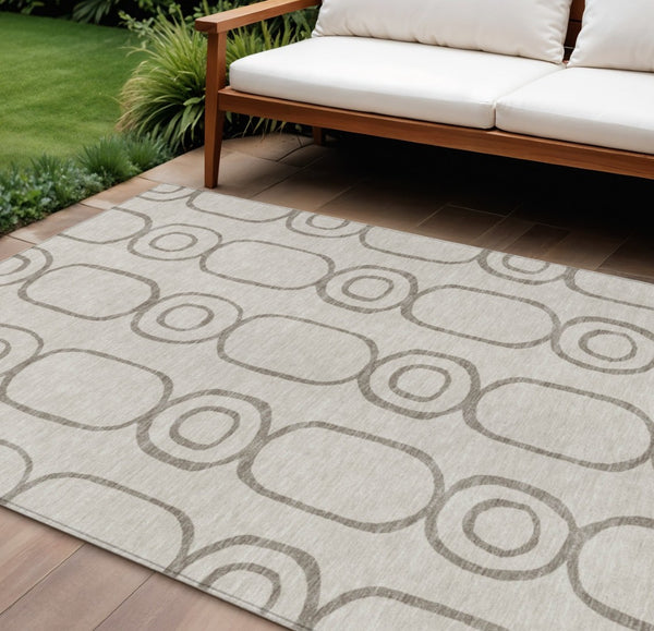 HomeRoots 9' Taupe Beige & Ivory Geometric Washable Area Rug – Stylish Indoor/Outdoor Design for High-Traffic Areas 660641