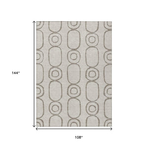 HomeRoots 9' Taupe Beige & Ivory Geometric Washable Area Rug – Stylish Indoor/Outdoor Design for High-Traffic Areas 660641