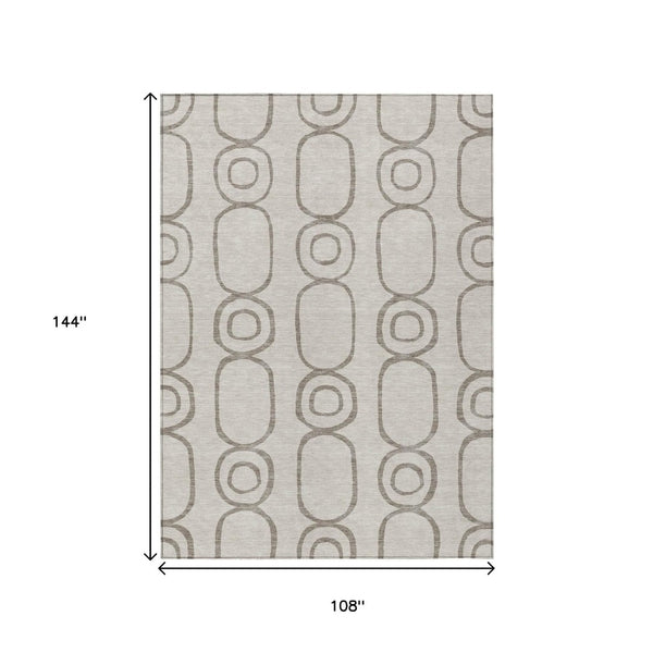 HomeRoots 9' Taupe Beige & Ivory Geometric Washable Area Rug – Stylish Indoor/Outdoor Design for High-Traffic Areas 660641