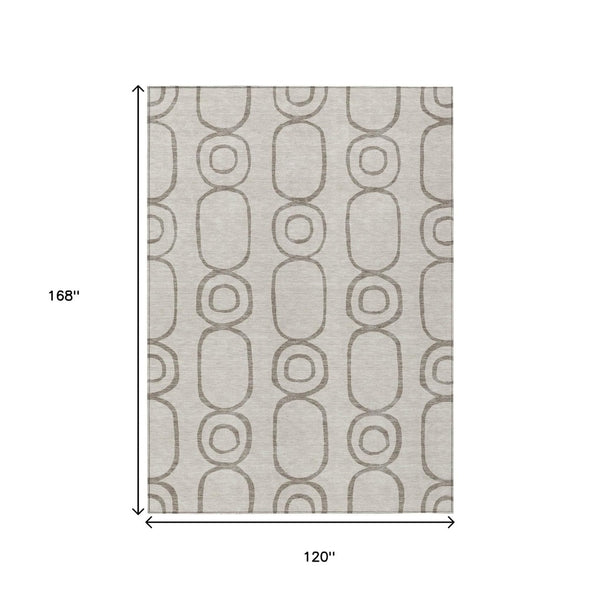 HomeRoots 10' Stylish Taupe Beige & Ivory Geometric Washable Indoor/Outdoor Area Rug - Durable & Easy Care 660642