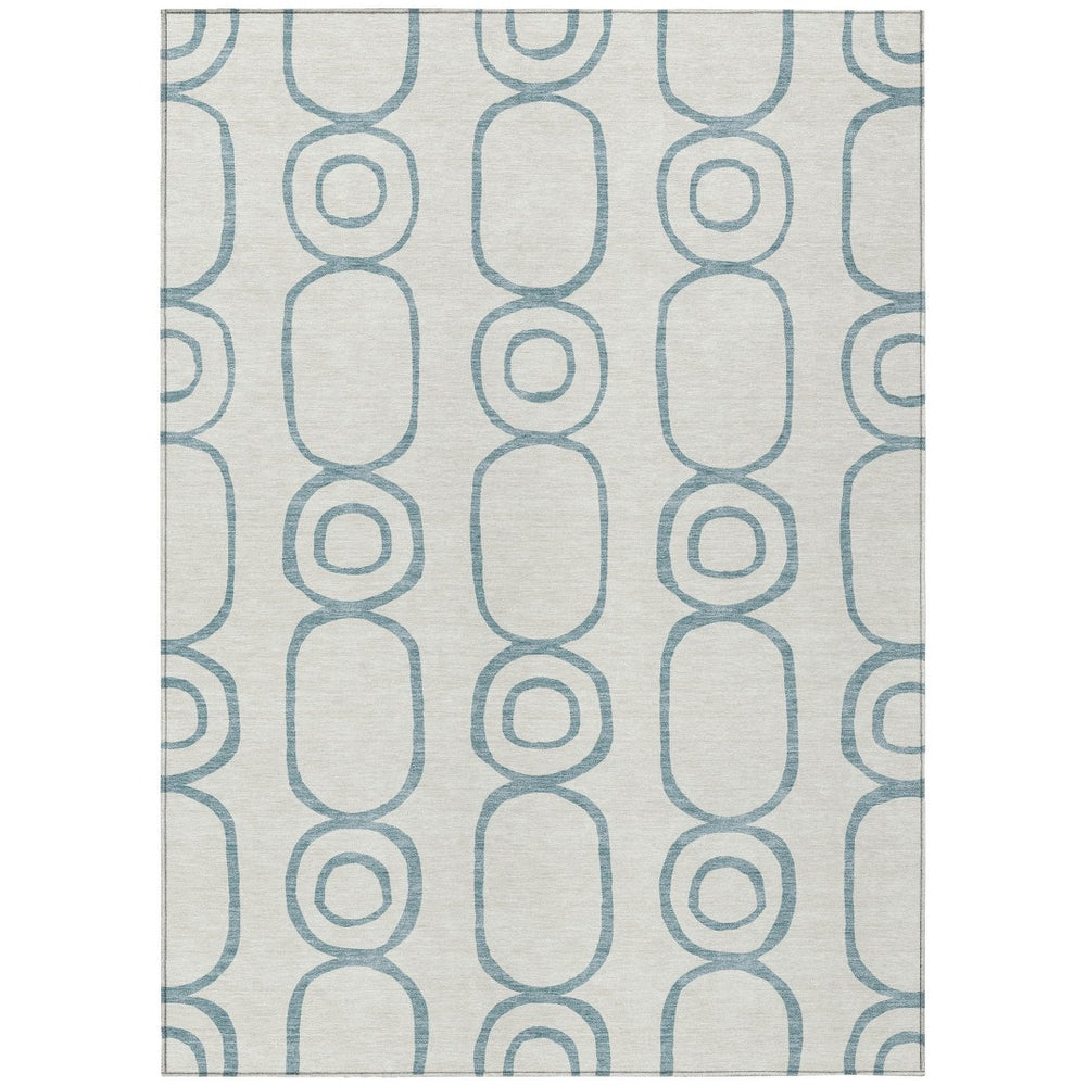 HomeRoots 5' Teal Blue & Ivory Geometric Area Rug - Washable Indoor/Outdoor Rug for Stylish Living Spaces 660644