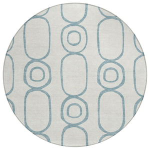 HomeRoots 8' Teal Blue and Ivory Round Geometric Area Rug - Stylish, Durable, Washable for Indoor & Outdoor Use 660645