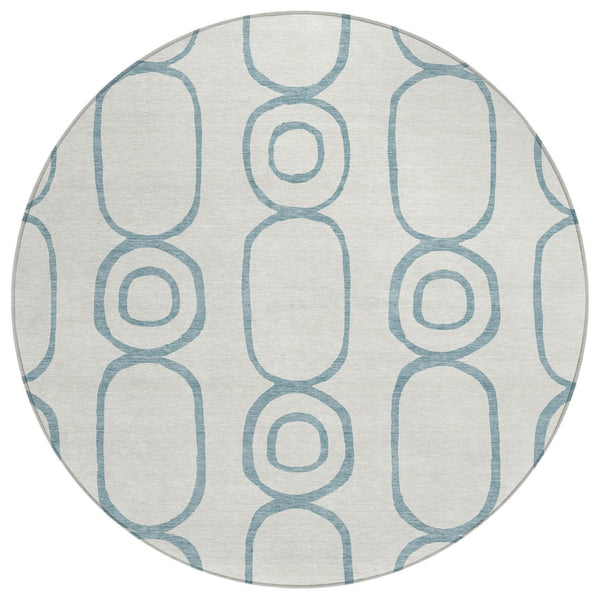 HomeRoots 8' Teal Blue and Ivory Round Geometric Area Rug - Stylish, Durable, Washable for Indoor & Outdoor Use 660645