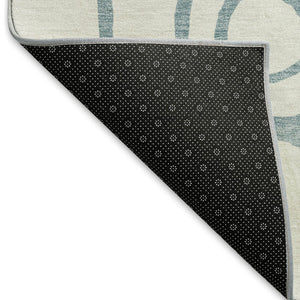 HomeRoots 8' Teal Blue and Ivory Round Geometric Area Rug - Stylish, Durable, Washable for Indoor & Outdoor Use 660645