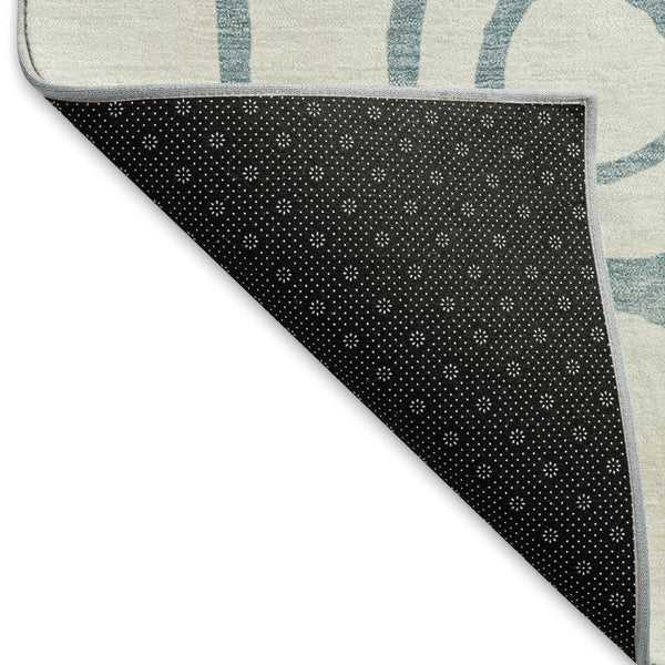 HomeRoots 8' Teal Blue and Ivory Round Geometric Area Rug - Stylish, Durable, Washable for Indoor & Outdoor Use 660645