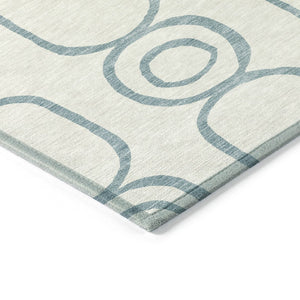 HomeRoots 8' Teal Blue and Ivory Round Geometric Area Rug - Stylish, Durable, Washable for Indoor & Outdoor Use 660645