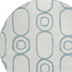 HomeRoots 8' Teal Blue and Ivory Round Geometric Area Rug - Stylish, Durable, Washable for Indoor & Outdoor Use 660645