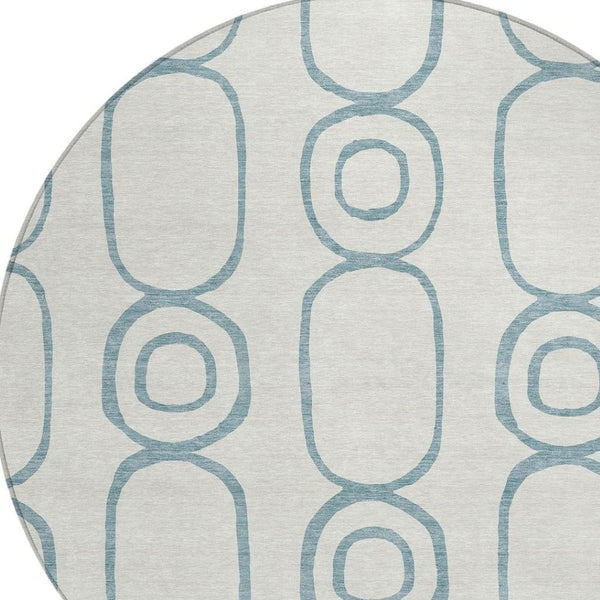 HomeRoots 8' Teal Blue and Ivory Round Geometric Area Rug - Stylish, Durable, Washable for Indoor & Outdoor Use 660645