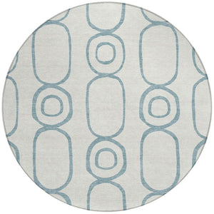 HomeRoots 8' Teal Blue and Ivory Round Geometric Area Rug - Stylish, Durable, Washable for Indoor & Outdoor Use 660645
