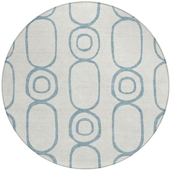HomeRoots 8' Teal Blue and Ivory Round Geometric Area Rug - Stylish, Durable, Washable for Indoor & Outdoor Use 660645