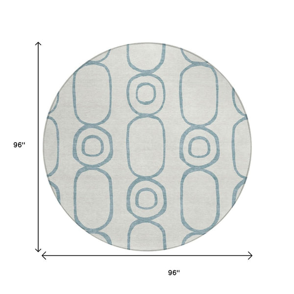 HomeRoots 8' Teal Blue and Ivory Round Geometric Area Rug - Stylish, Durable, Washable for Indoor & Outdoor Use 660645