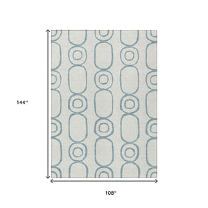 HomeRoots 9' X 12' Teal Blue & Ivory Geometric Washable Area Rug - Indoor/Outdoor, Stain-Resistant Fun! 660647