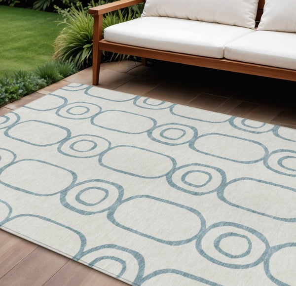 HomeRoots 10' Teal Blue & Ivory Geometric Area Rug - Durable, Washable Design for Indoor & Outdoor Use! 660648