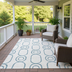 HomeRoots 10' Teal Blue & Ivory Geometric Area Rug - Durable, Washable Design for Indoor & Outdoor Use! 660648